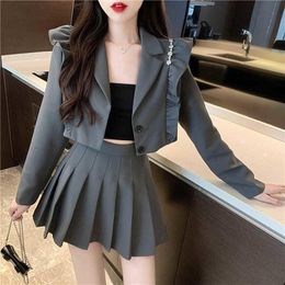 Work Dresses Temperament Women Lapel Blazer Long Sleeve Solid Elegant Causal Hip Elastic A-line High Waist Skirt Business Fashion