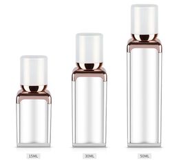 Wholesale 15ml pearl white square airless pump bottle with rose-gold collar, acrylic bottle for lotion or essences SN3617