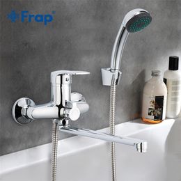 Frap 1set 30cm silver Outlet pipe Bath shower faucet set Zinc Alloy body shower head bathroom tap chrome bathtub faucet LJ201212