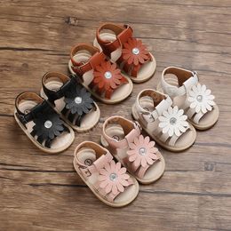 2022 Infant Shoes Toddler Baby Girl Shoes Summer Flats Sandal Flower Soft Rubber Sole Anti-Slip Crib Shoes First Walker