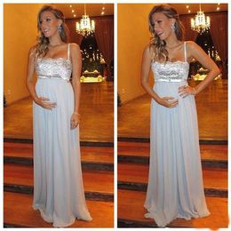 Sexy Maternity Evening Dresses Spaghetti Chiffon Beaded Lace Custom Made Formal Party Gowns For Pregnant Women Prom Dress P193