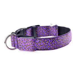 Leopard LED Dog Collar Solid Color Nylon Dog Pet Flashing Night Light Up Lead Necklace Adjustable Collars