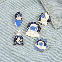 Cartoon Cute Astronaut Enamel Pins Wonderful Spaces Stars Pill Bag Brooches For Kids Gift Lapel Pins Clothes Bags