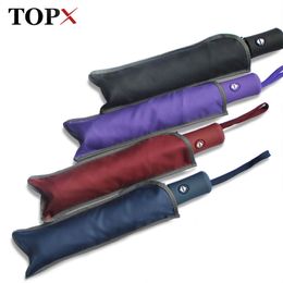 TOPX New Creative 3Fold Light Automatic Umbrella Wind Resistant Men 4 Colours handle Umbrella Rain Men Women Wholesale price 201112