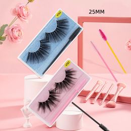 3D Faux Mink Eyelashes 25mm Wispy Fluffy Natural Thick False Eyelashes Long Fake Lashes Makeup Extension with Brush