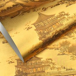 Chinese retro high quality mural wallpaper Luxury golden classical art background wallpaper Gold foil wall paper roll