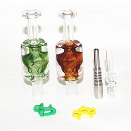 Hookahs Skull Smoking Pipes Cooling Oil Glass Nectar 14mm with Quartz Tips & Stainless Steel Tip Glycerin Nectar Dab Straw