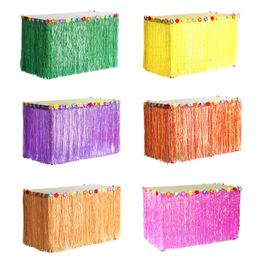 1pc Fringe Table Skirt Hawaiian Party Decorations Table Skirt with Flowers Wrap Summer Tropical Baby Shower Party Table Supplies 201023