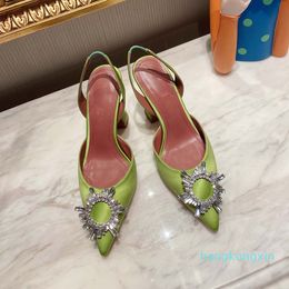 designer womens high heeled sandals shoes pointed toes sunflower crystal buckle embellished studded sandal summer fashion 10cm heel 555