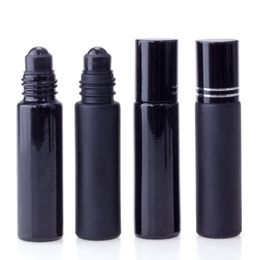 Essential Oil Perfume Bottle 10ml Black Glass Roll On Perfume Bottle With Obsidian Crystal Roller Thick Wall Roll-on Bottles LX3825