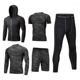 Running Sets Men's Sportswear Man Compression Suits With Hooded Reflective Tracksuits Sports Joggers Training Fitness Gym Clothes Set