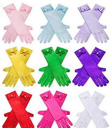 16 Color Satin Bowknot Long Glove for 3-8T Kids Flower Girls Princess Cosplay Kids Glitter Gloves Shining Powder Coronation Gloves