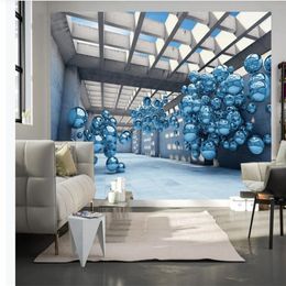 3d Customised wallpaper 3D three-dimensional space extension cement brick wallpapers wall round ball background wall