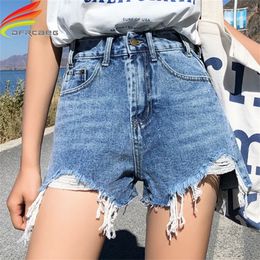 Streetwear Denim Shorts For Women 2020 Summer High Waist Ripped Cool Blue And Black Shorts With Tassel Pockets Mini Short Jeans LJ200820