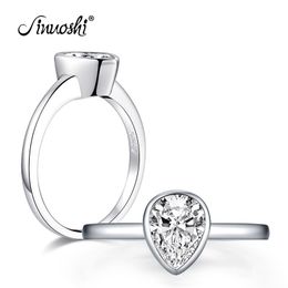 AINUOSHI 925 Sterling Silver 1.250 CT Pear Cut Bezel Solitaire Rings Engagement Simulated Diamond Wedding Silver Rings Jewelry Y200107