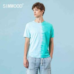 SIMWOOD 2021 Summer New Tie-Dyed Cotton-Jersey T-Shirt Men Fashion Hip Hop Streetwear Tees tops SJ130396 G1229