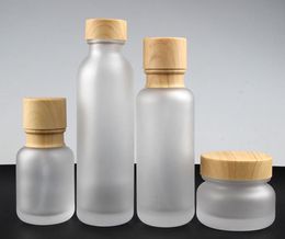 100 x 50G Glass Jar Wtih Plastic Imitation Wood Grain Lids 50ML 110ML 130ML Frost Cream Cosmetic Container Pump Bottles
