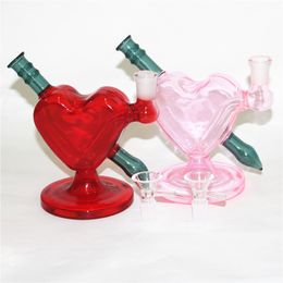 Glass Water Pipes Bongs hookah red pink heart shape smoking dab rig bubble ash catcher nectar 14mm Joint Beaker Bong Water Pipe Oil Rigs