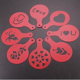 8pcs Set Coffee Template Stencil Mould Fancy Printing Model Latte Cappuccino Barista Art Stencils Cake Duster Spray Tools Templates BH4241 TYJ