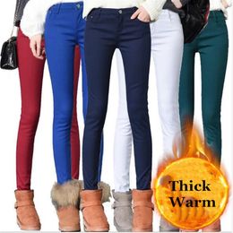 2020 Thick Pencil Pants For Women Winter Warm Skinny Femme Trousers With Velvet Inside Solid Slim Female Pants Plus Size Black LJ200819
