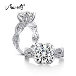 AINUOSHI 3.5 Carat Round Cut Ring Simulated Diamond Engagement Wedding Sterling Silver Ring Twisted Band Jewellery for Women Y200106