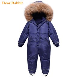 Russia winter children clothing ski suit down jacket boy outerwear coat thicken Waterproof snowsuits Girl parka real fur clothes LJ201120