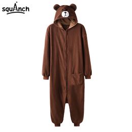 Animal Onesie Plus Size XXL Bear Kigurumis 150-190 cm Adult Women Men Pajama Sleep Overall Polar Fleece Zipper Jumpsuit 201109