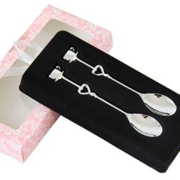 1 Pair Love Coffee Drinking Stainless Steel Spoon Teaspoon Bridal Shower Wedding Bridals Party Favours Lover Valentine's Gift