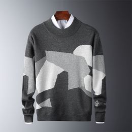 Mens Casual Sweater Fit Knitted Patchwork Color Mens Slim Sweaters Cotton Long Sleeve Round Collar Male Warm Pullovers 201120