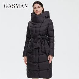 GASMAN Winter Women's Jacket Long Brand Hooded Pocket Warm Down Jackets women coat Windproof Belt Fashion Parkas 81032 211216