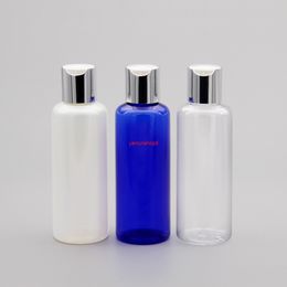 50pcs 150ml Plastic Cosmetic Bottles With Silver Aluminium Disc Cap Liquid Soap Hair Conditioner Containers Refillable PET Bottlegood package