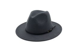Autumn Winter British Retro Jazz Felt Hat Women Flat Brim Panama Faux Wool Fedora Hats with Leather Band Trilby