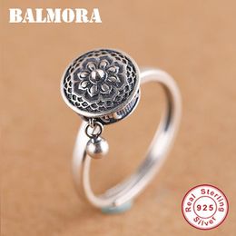 BALMORA 100% Real Sterling Silver Rotating Rings for Women Buddhist Tibetan Prayer Wheel Ring OM Mantra Lady Spinner Band Ring 201112