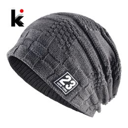 Winter Beanies Hat For Men Knitted Plaid Bonnet Caps Knit Double Layer Warm Touca Thick Skullies Velvet Gorros Mujer Invierno Y201024