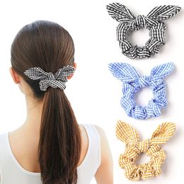 Plaid Striped Hairband Rabbit Ear Hair Scrunchie Head Band Bow Hair Ties Girls Ponytail Holder Children Hair Accessories 18 Colors M2893