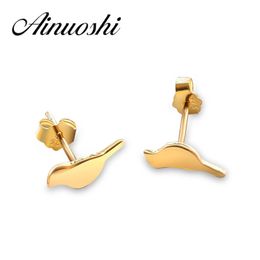 AINOUSHI Two Colours Cute 925 Solid Sterling Silver Stud Earrings Bird Shape Bijoux Wholesale for Women Elegant Stud Earrings Y200107