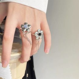 Fashion Metallic Flowers Tassel Ring For Women 2022 New Personality Statement Open Rings