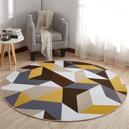 New Carpet Yellow Brown Geometric Anti Slip Rugs Round Carpet Floor Decoration Living Room Foot Pads Carpet Mat 201225