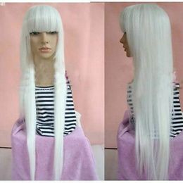New White Cosplay Wig Party Fashion Long Straight Cos Wig 100cm