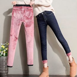 Winter Warm Skinny Pencil Jeans For Women Thick Velvet Warm Leggings Stretch Jeans Fleece Denim Pants Trousers Female Jeans 201029