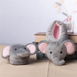 Funny Elephant Cartoon Plush Kids Winter Warm Soft Indoor Home Slippers Boys Girls Animals Cotton Shoes Y201026