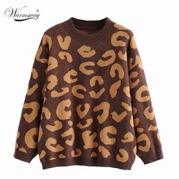 Fall Winter Women's Oversized Animal Sweaters Long Sleeve Thick Warm Leopard Knitted Jumper Casual Loose Pullovers Female C-222 201221