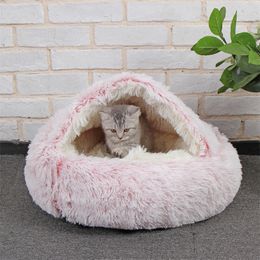 Letto rotondo in peluche per cani e gatti Semi-chiuso Cuccia morbida per gatti Nido per un sonno profondo e confortevole in inverno