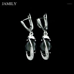 Dangle & Chandelier JAMILY Nobiliary 925 Sterling Silver Jewellery Black Stone Cubic Zirconia Punk Drop Earrings For Women Fashion Jewellery 2