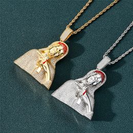 Hip Hop Iced Out Pendant Necklace Notre Dame Pistol Dripping Blood Micro Paved Zircon Mens Necklace