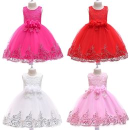 Bow Floral Gown Dresses For Girls Summer Lace Kids Birthday Party Tutu Dress Princess Clothing Children 20220228 Q2