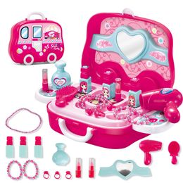 Pretend Play Kid Make Up Toys Pink Makeup Set Princess Hairdressing Simulation Plastic Toy For Girls Makeup Suitcase Toys Gifts LJ201009