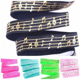 Hair Accessories 5/8" Gold Foil Music Score Musical Notation FOE Elastic Fold Over Welcome Custom Printed1