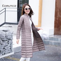 EORUTCIZ Winter Long Ultra Light Down Coat Women Plus Size 3XL Jacket Spring Vintage Slim Thin Casual Black Coat LM362 201102