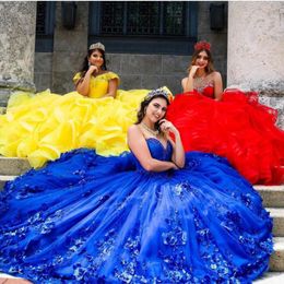 Royal Blue Quinceanera Dresses with 3D Flowers Applique Corset Back Beaded Ball Gown Sweet 16 Dress vestidos de xv años